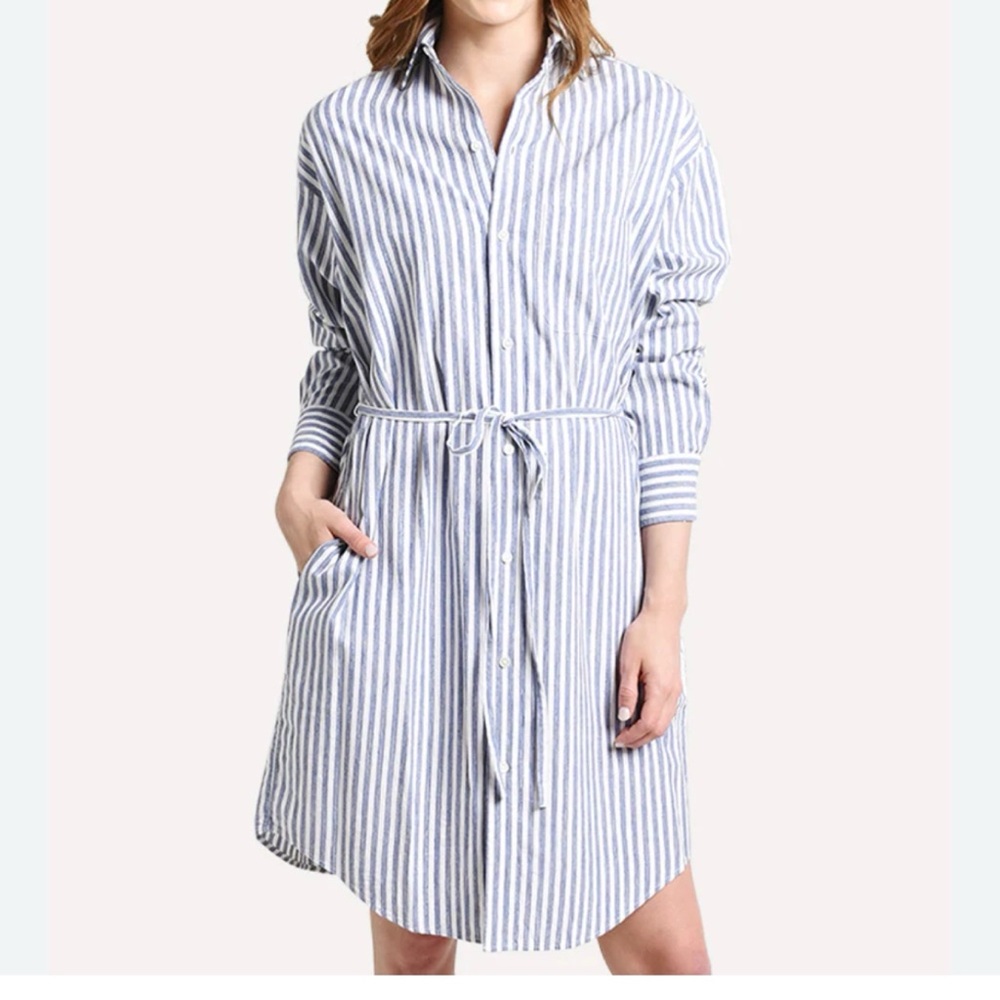 Vince Blue and White Striped Shirt Dress